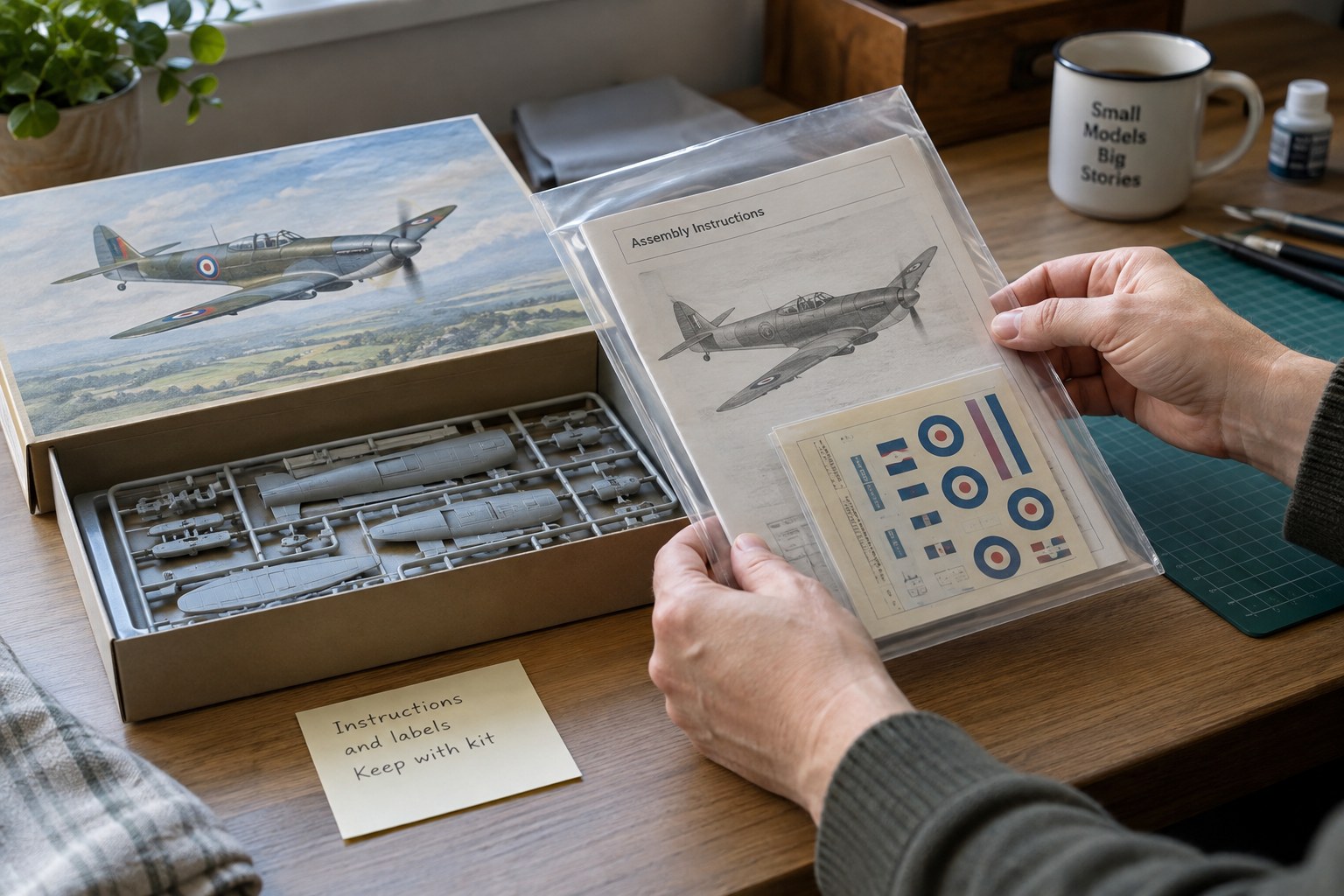 Model aircraft box with instructions and labels preserved in separate sleeve