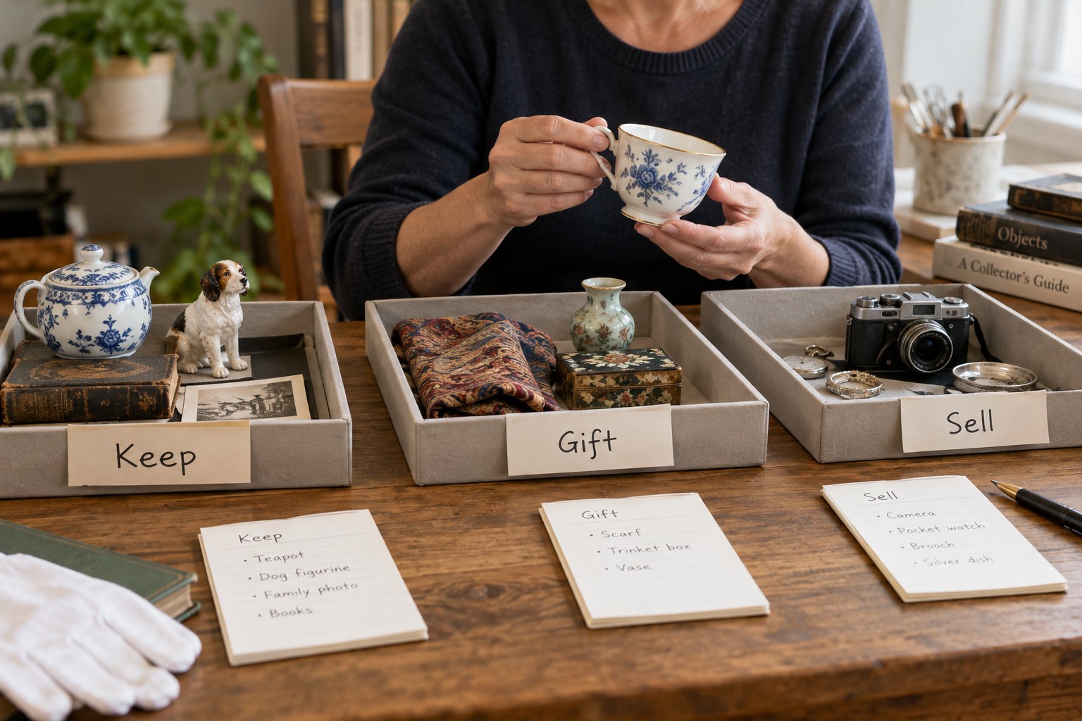 Separate trays of collectibles for keeping gifting selling with respective records